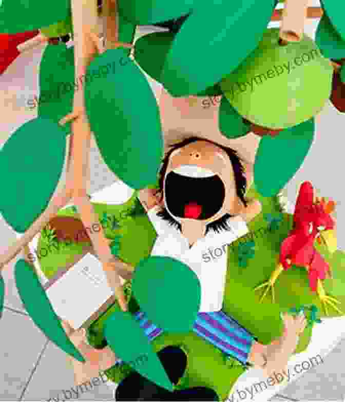 A Colorful Illustration Of Juan Tamad, A Lazy Boy, Reclining Under A Mango Tree While Tikling Birds Sing Nearby Juan Tamad And The Tikling Birds