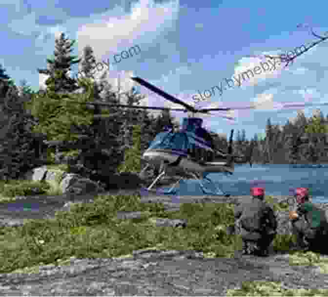 A Helicopter Landing In A Forest To Rescue Injured Hikers. I Survived The Attack Of The Grizzlies 1967: A Graphic Novel (I Survived Graphic Novel #5) (I Survived Graphic Novels 2)