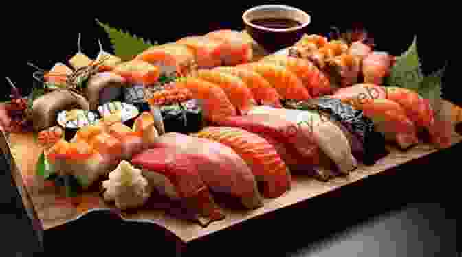 Vibrantly Colored Sushi Platter Featuring An Assortment Of Fresh Fish, Vegetables, And Seafood, Arranged In An Eye Catching Presentation. Japanese Takeout Cookbook Favorite Japanese Takeout Recipes To Make At Home: Sushi Noodles Rices Salads Miso Soups Tempura Teriyaki And More